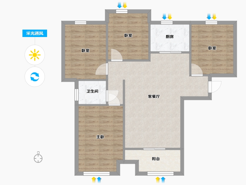 河南省-郑州市-朗悦公园府-75.00-户型库-采光通风