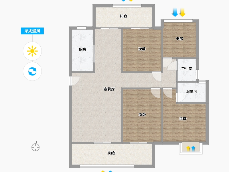 河南省-焦作市-和兴外滩玺苑-105.98-户型库-采光通风