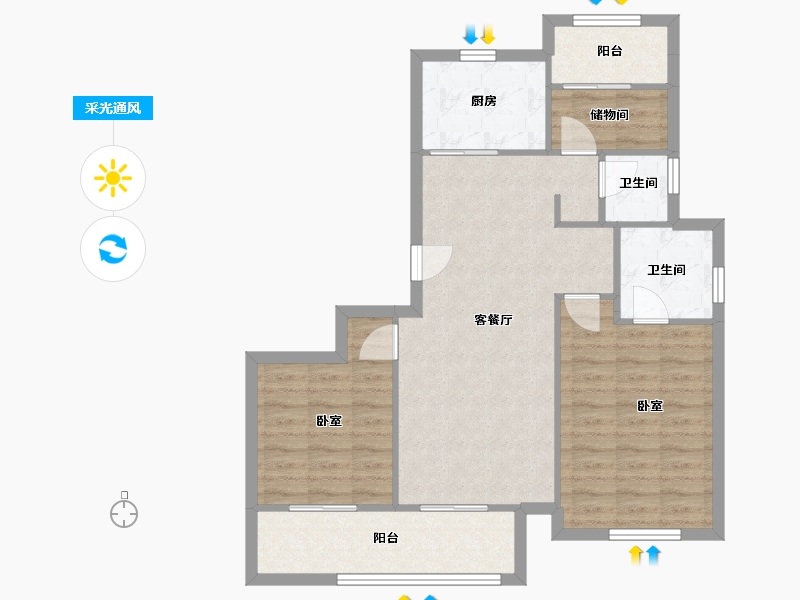 江苏省-南通市-雍锦湾-80.00-户型库-采光通风