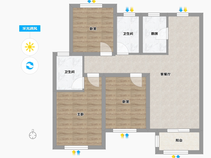 河北省-衡水市-景旭孔雀城-87.00-户型库-采光通风