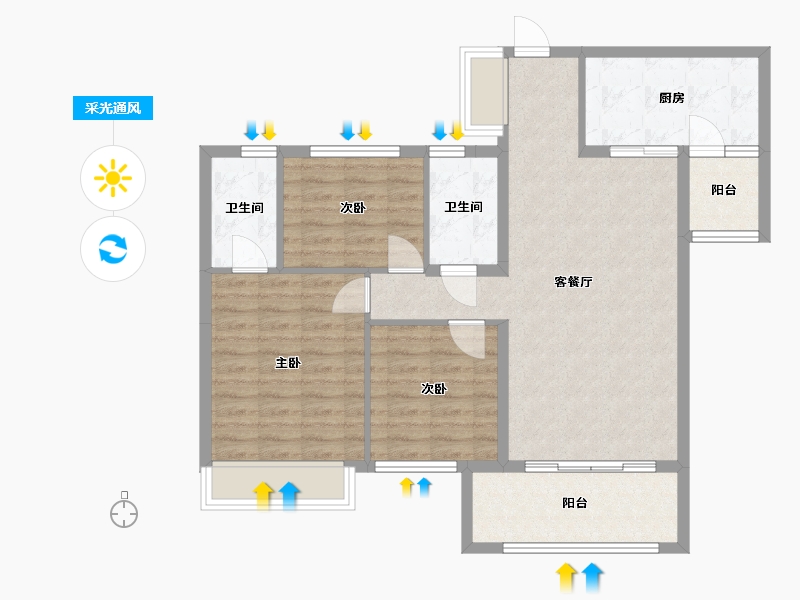 湖南省-邵阳市-邵东碧桂园珑璟台二期-90.00-户型库-采光通风