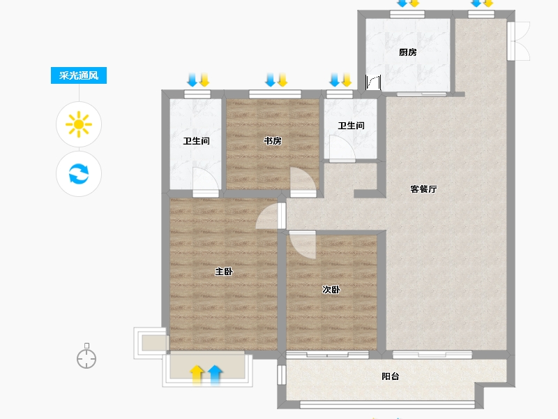 河北省-廊坊市-碾子营家园-110.00-户型库-采光通风