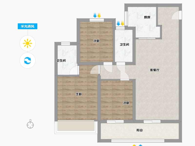 江苏省-无锡市-彰泰春岸雅筑-76.99-户型库-采光通风