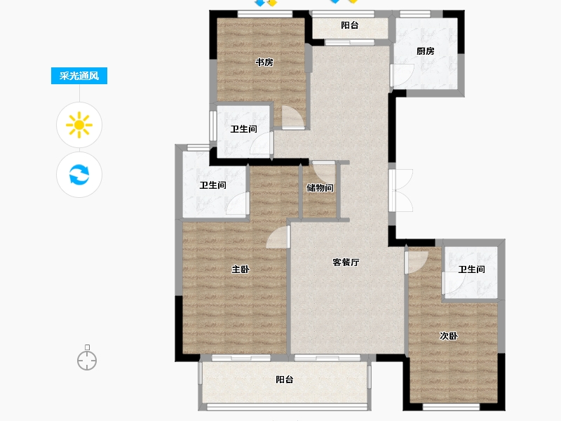 浙江省-杭州市-潮听名苑-130.00-户型库-采光通风