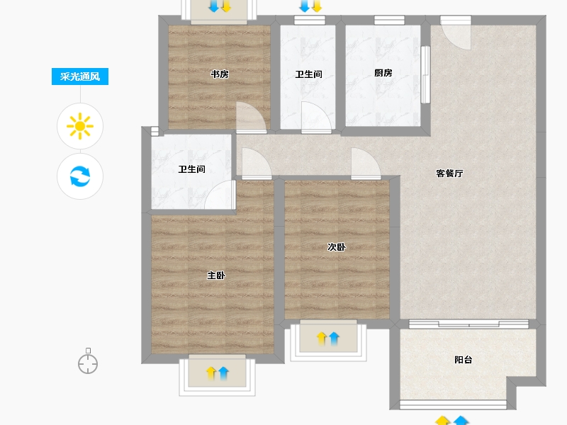 湖北省-黄石市-铜锣湾-84.86-户型库-采光通风