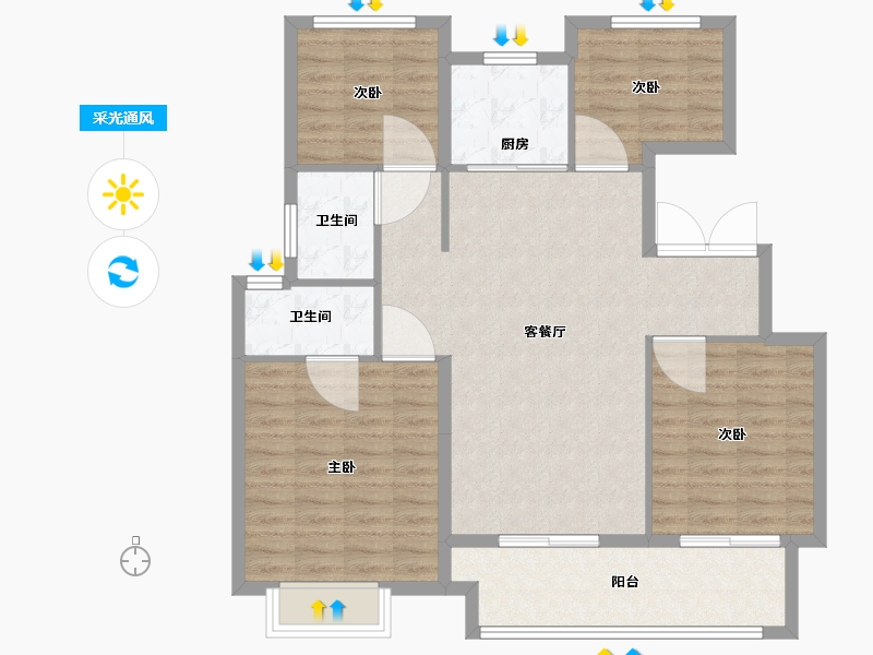 江苏省-泰州市-中海九樾-103.00-户型库-采光通风