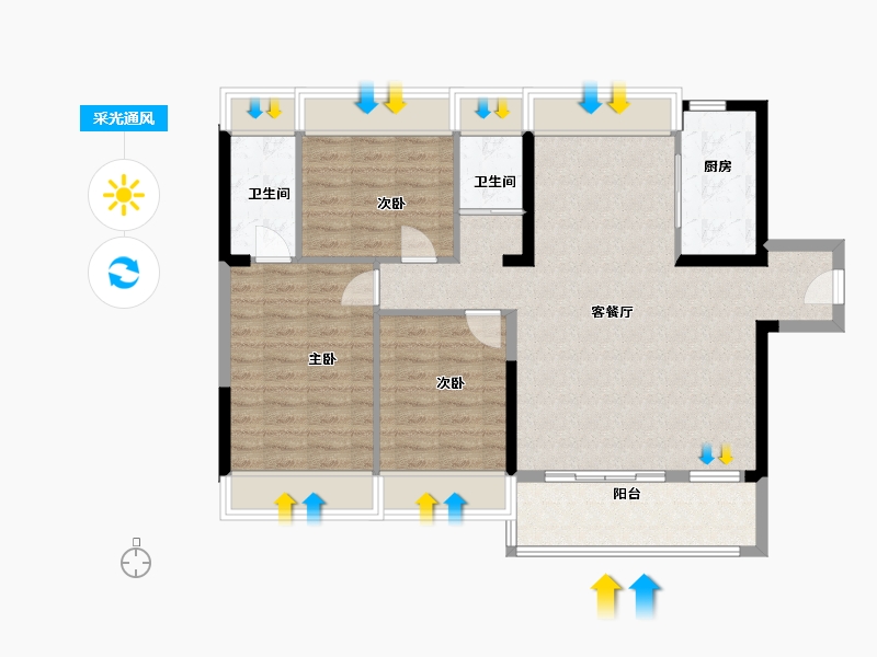 湖北省-黄石市-碧桂园湖光山色-95.00-户型库-采光通风