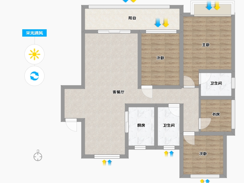 安徽省-滁州市-北京城建国誉锦城-103.00-户型库-采光通风