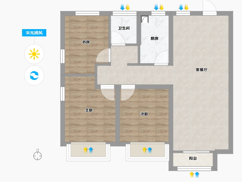 河北省-邯郸市-梦湖澜庭-75.83-户型库-采光通风