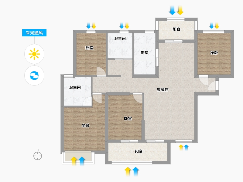 湖北省-荆州市-水岸阳光-105.00-户型库-采光通风