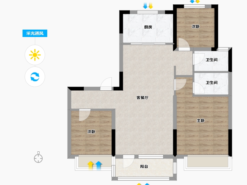 吉林省-通化市-碧桂园-96.00-户型库-采光通风