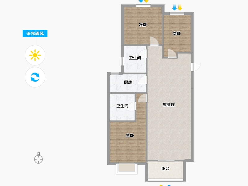 山东省-青岛市-星光岛二期玫瑰园-95.00-户型库-采光通风