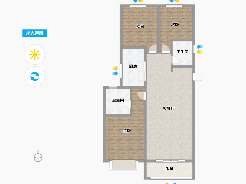 陕西省-咸阳市-阳光城沣太花园-115.00-户型库-采光通风