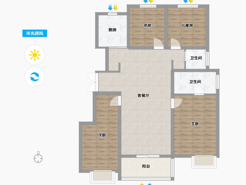 陕西省-宝鸡市-育才天悦府2期-136.00-户型库-采光通风