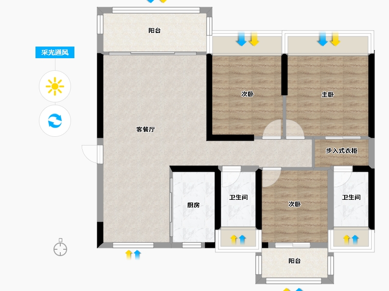 湖南省-常德市-桃城1号-102.00-户型库-采光通风