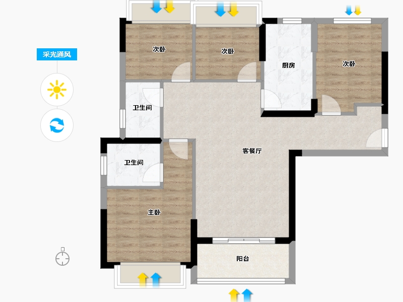 广东省-广州市-汇港威华国际-87.88-户型库-采光通风