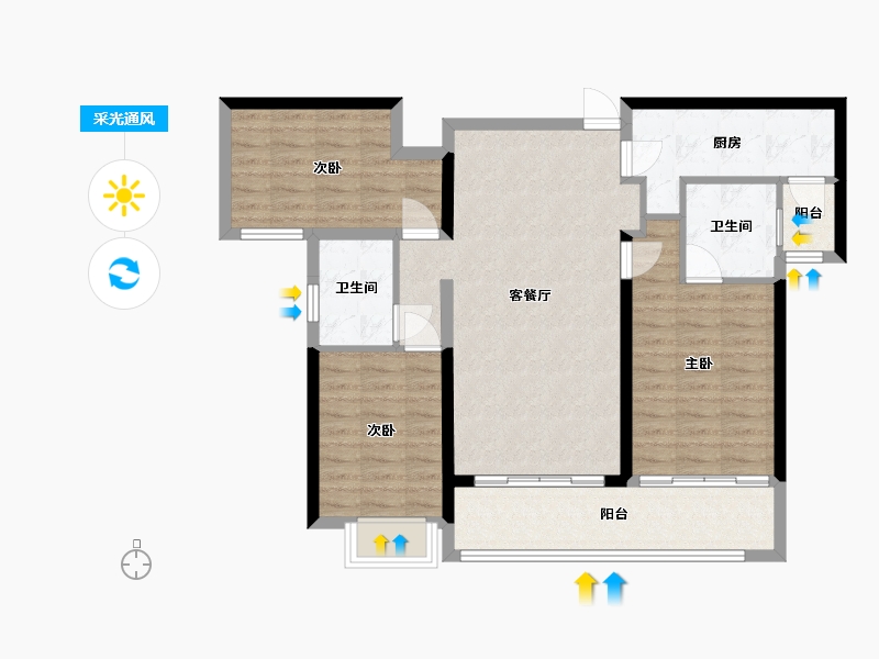 云南省-昆明市-海伦堡晋云府-103.00-户型库-采光通风