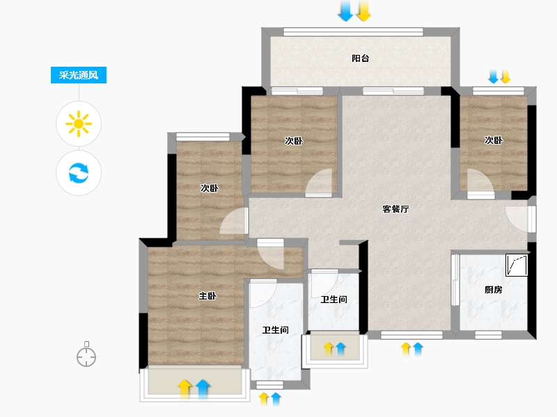 广东省-广州市-越秀·天悦云湖-77.00-户型库-采光通风