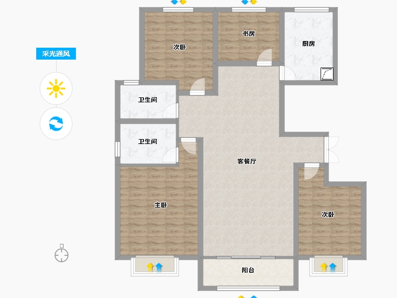 山东省-菏泽市-天华公馆-130.00-户型库-采光通风