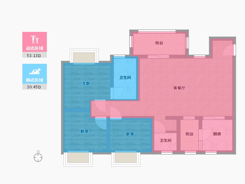 重庆-重庆市-昕晖·滨江壹号院-77.00-户型库-动静分区