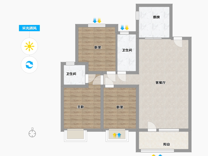 吉林省-长春市-大众理想城市-86.00-户型库-采光通风