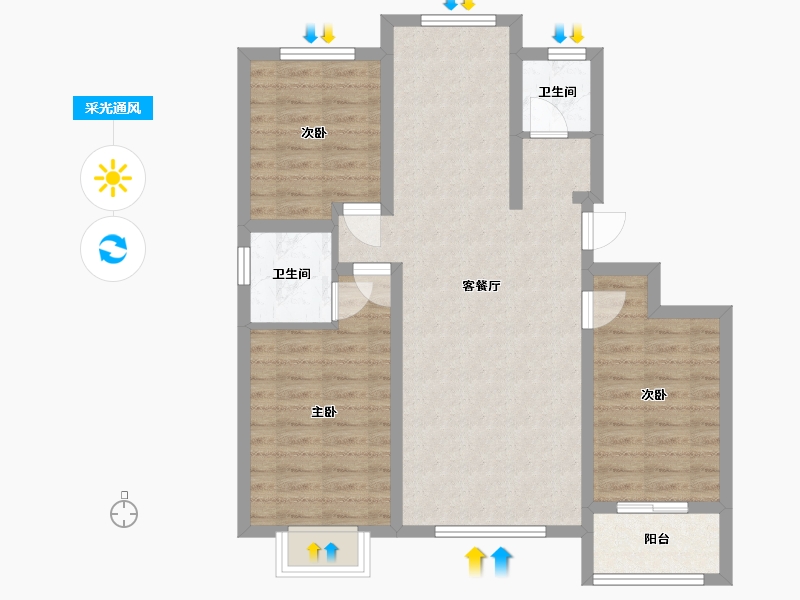 河北省-沧州市-学府名苑二期-90.00-户型库-采光通风