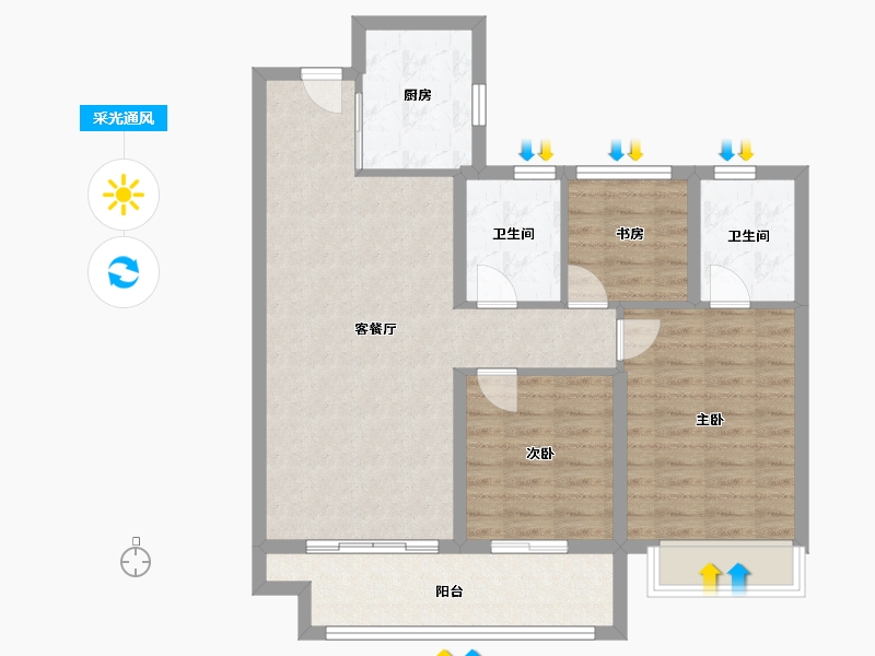 山东省-滨州市-天泰学府壹号-84.50-户型库-采光通风