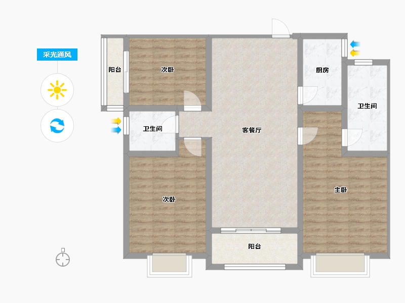 陕西省-榆林市-锦岚佳园-102.75-户型库-采光通风