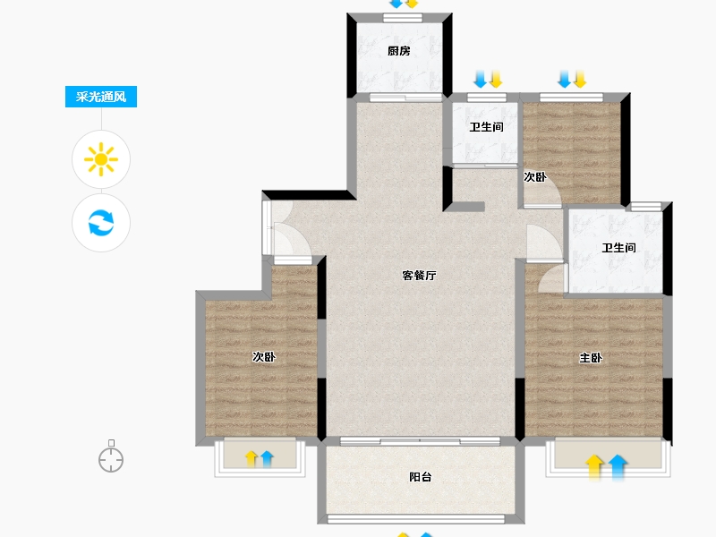 河南省-南阳市-建业城-105.19-户型库-采光通风