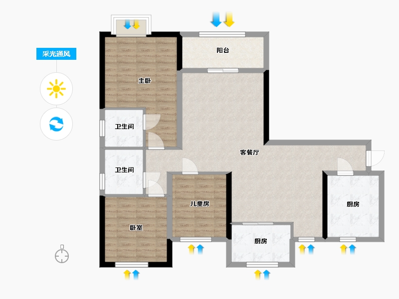 湖北省-黄石市-东方星城-110.03-户型库-采光通风