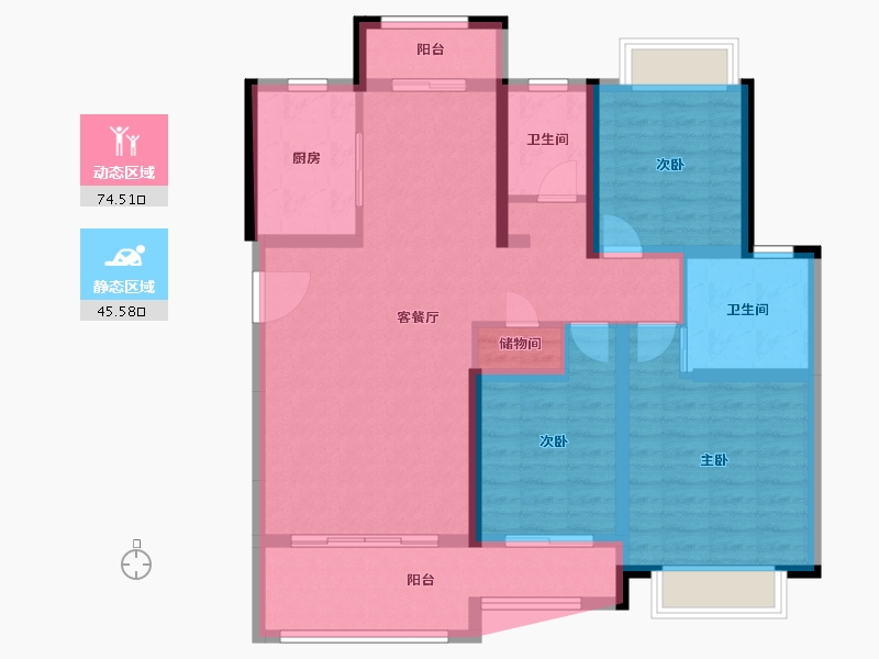 四川省-成都市-城投望江阁伊顿小镇二期-106.61-户型库-动静分区