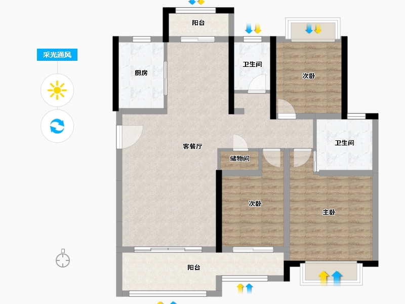 四川省-成都市-城投望江阁伊顿小镇二期-106.61-户型库-采光通风