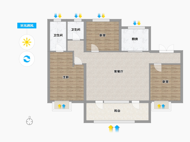 山东省-青岛市-华新园珺台-104.00-户型库-采光通风