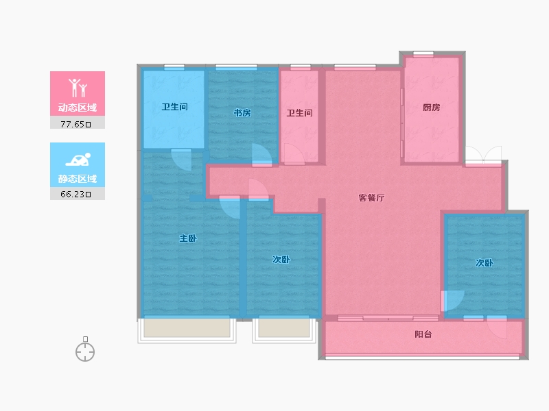 陕西省-西安市-唐宁府-129.97-户型库-动静分区