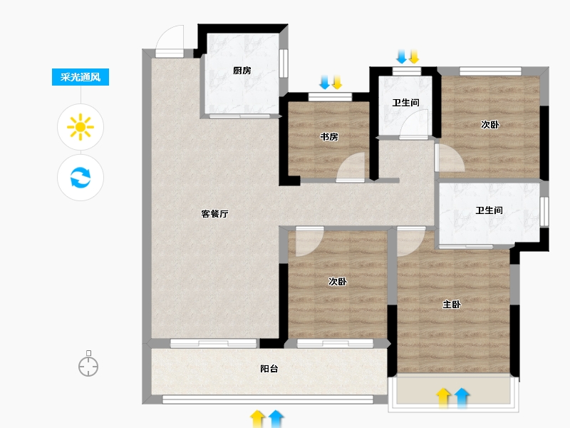 浙江省-温州市-翡翠名邸-87.00-户型库-采光通风