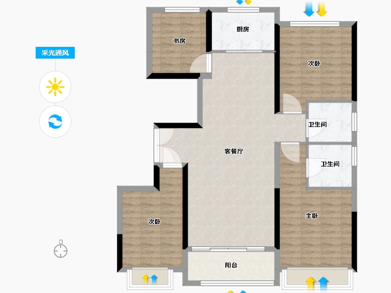 陕西省-咸阳市-水韵池阳-110.00-户型库-采光通风