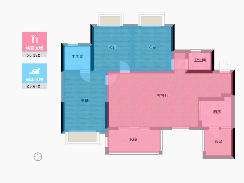 重庆-重庆市-蓝光公园悦湖-90.69-户型库-动静分区