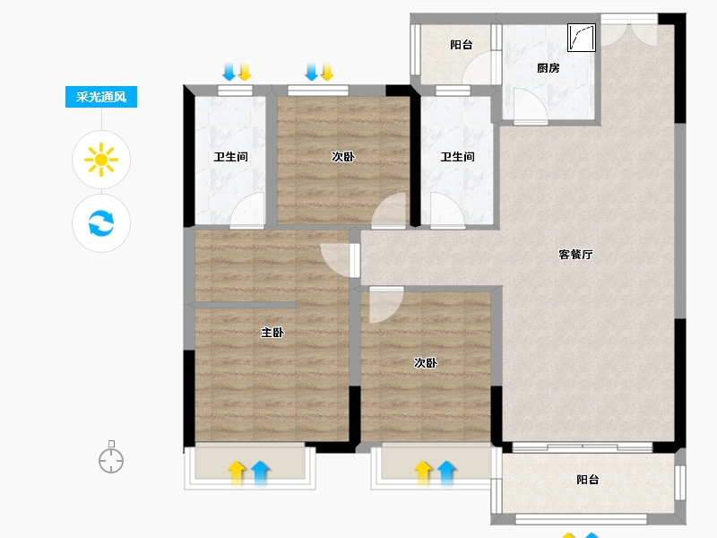 河南省-濮阳市-建业春天里-96.68-户型库-采光通风