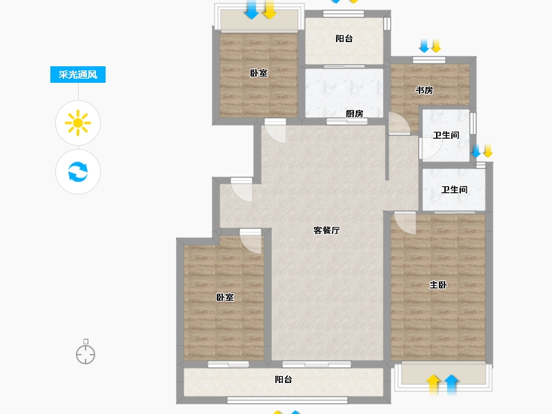 云南省-楚雄彝族自治州-中粮国宾府-126.00-户型库-采光通风