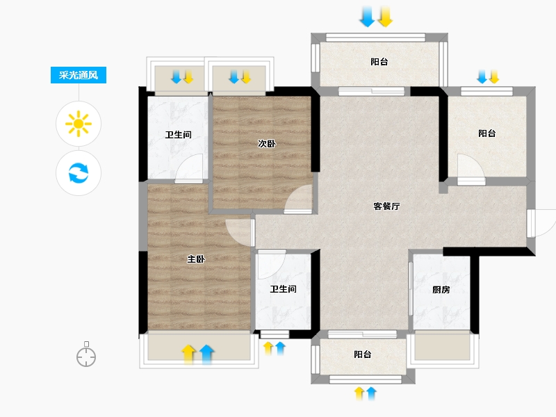 广东省-惠州市-福晟钱隆樽品花园-73.00-户型库-采光通风