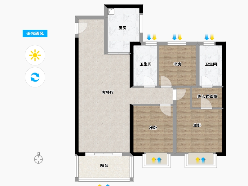 江苏省-盐城市-公园悦府-88.00-户型库-采光通风