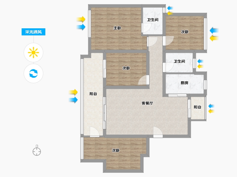 四川省-攀枝花市-中心城二期-105.00-户型库-采光通风