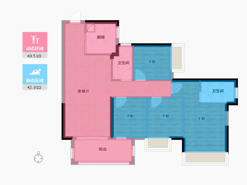 广西壮族自治区-南宁市-庆湖-86.40-户型库-动静分区