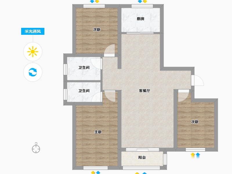 河北省-唐山市-北苑明珠-91.69-户型库-采光通风