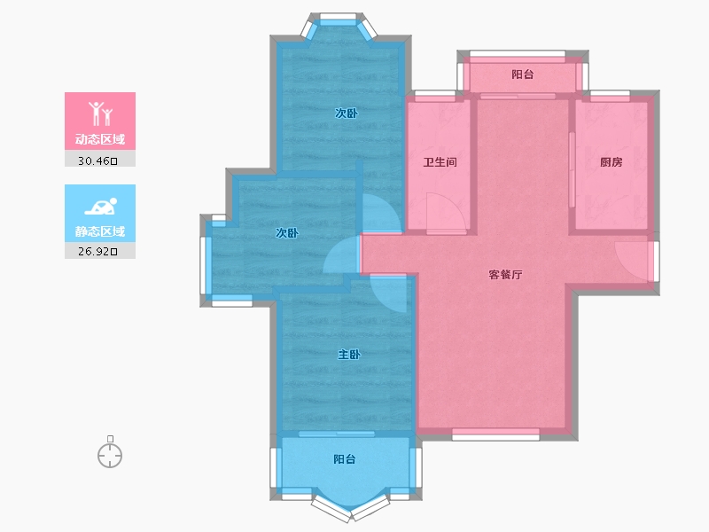 湖北省-武汉市-汉口花园-三期-94.40-户型库-动静分区