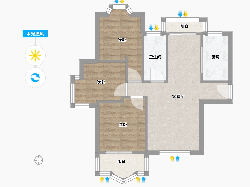 湖北省-武汉市-汉口花园-三期-94.40-户型库-采光通风