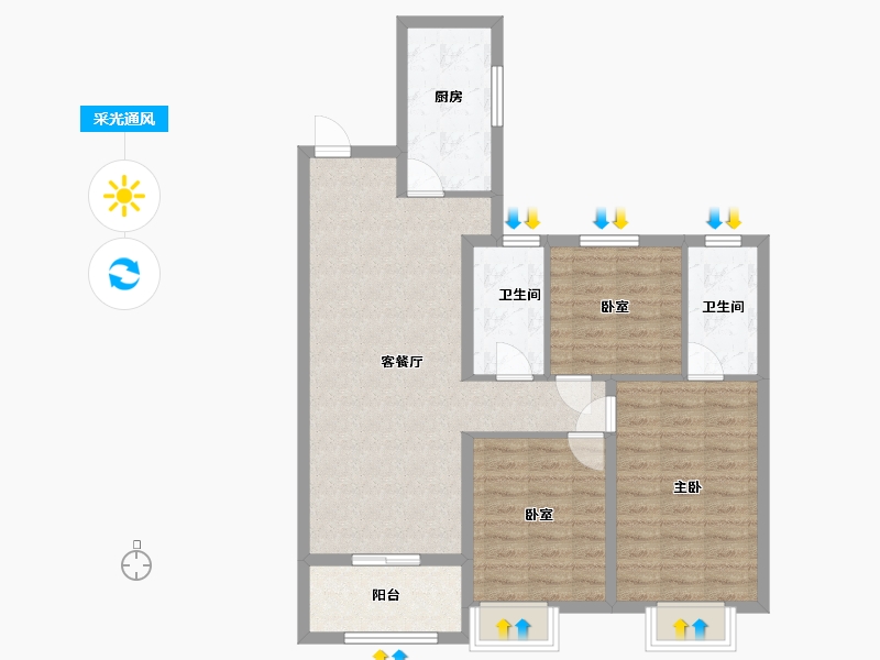 江苏省-苏州市-保利正荣堂悦-88.00-户型库-采光通风