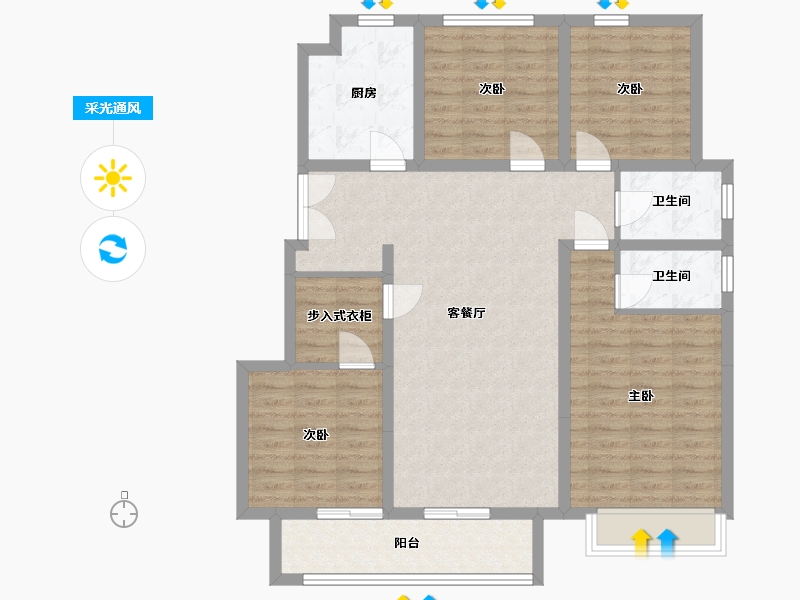 江苏省-徐州市-君澜华府-120.50-户型库-采光通风