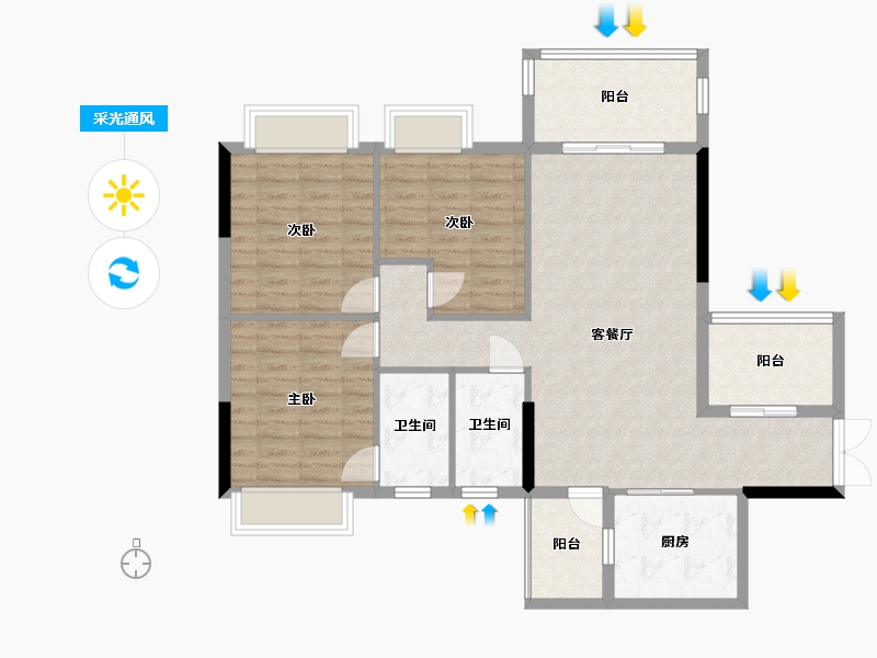 广东省-中山市-迪兴博爱里花园-105.00-户型库-采光通风