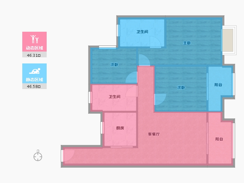 福建省-泉州市-东海湾门第-84.00-户型库-动静分区